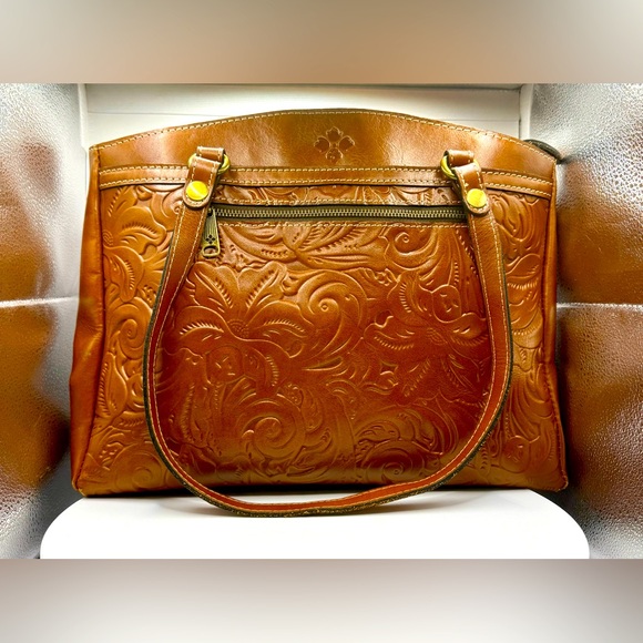 Patricia Nash Handbags - Patricia Nash Tooled Leather Tote Bag Brown Embossed Floral Shoulder Purse